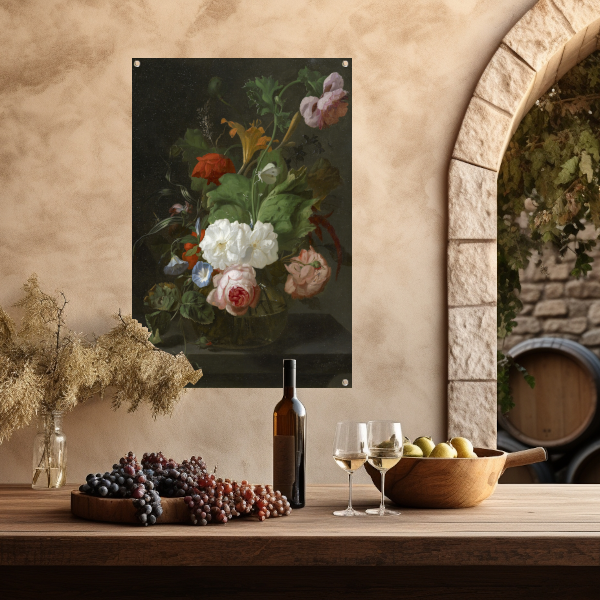Bloemen in een glazen vaas - Rachel Ruysch tuinposter
