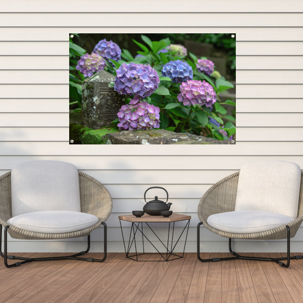 Impressionistische paarse bloemen tuinposter