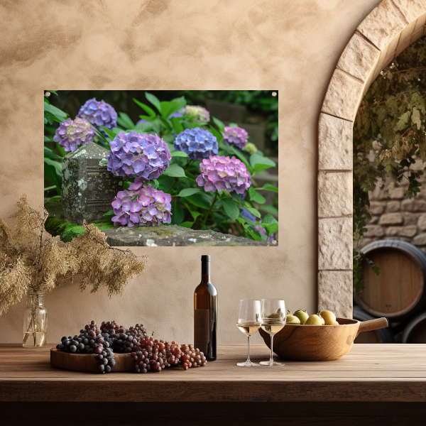 Impressionistische paarse bloemen tuinposter