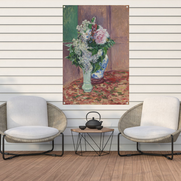 Seringen en pioenrozen in twee vazen - Gustave Caillebotte tuinposter