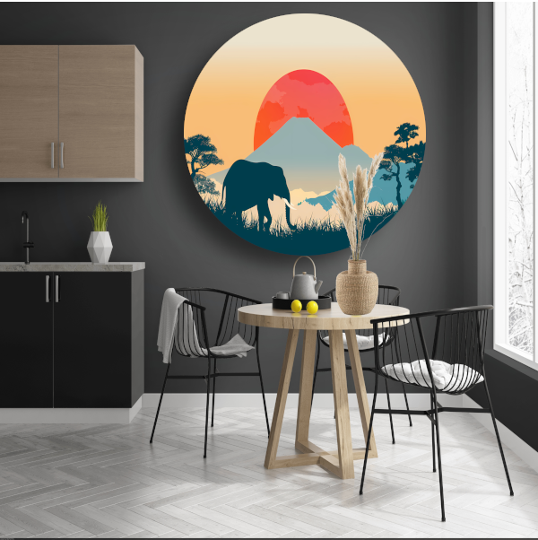 Olifant silhouet berg forex muurcirkel