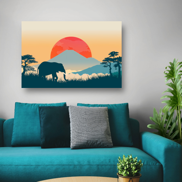 Olifant silhouet berg poster