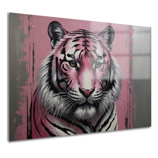 Moderne Roze en Zilver Tijger Schilderij acrylglas