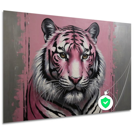 Moderne Roze en Zilver Tijger Schilderij poster