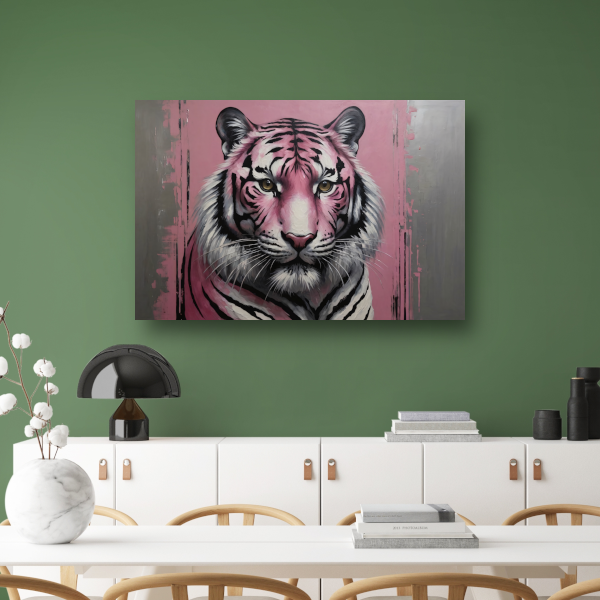 Moderne Roze en Zilver Tijger Schilderij poster