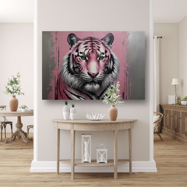 Moderne Roze en Zilver Tijger Schilderij poster