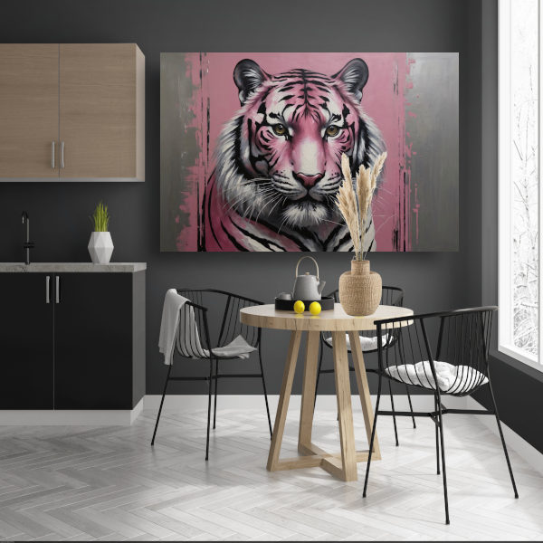 Moderne Roze en Zilver Tijger Schilderij poster