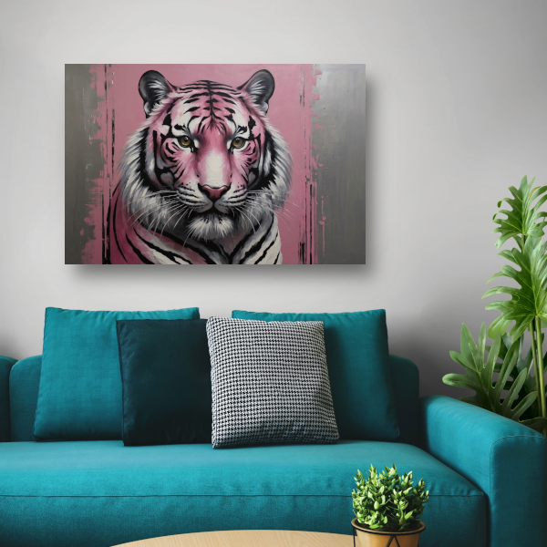 Moderne Roze en Zilver Tijger Schilderij poster