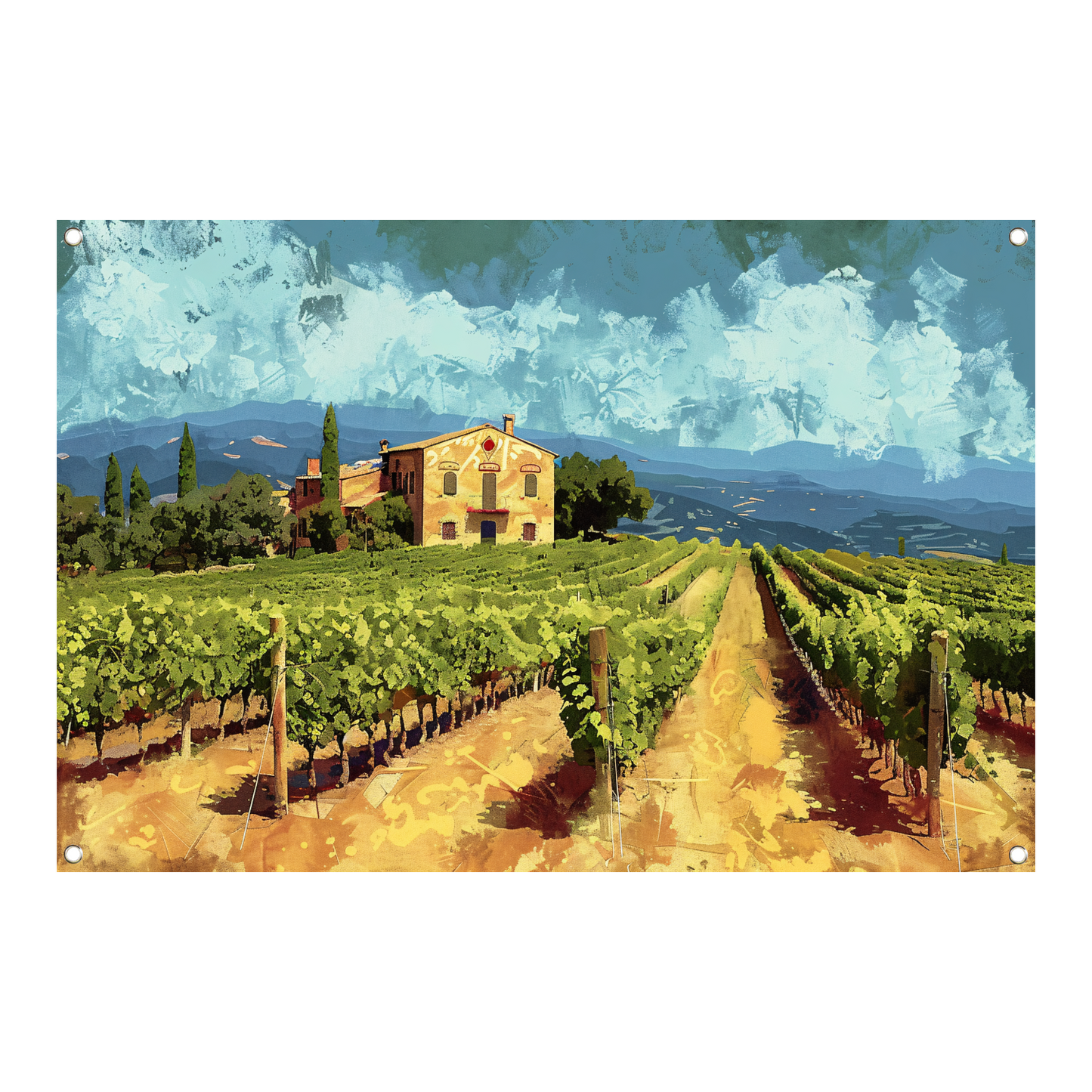 Zonovergoten Italiaanse Wijngaard met Huis tuinposter