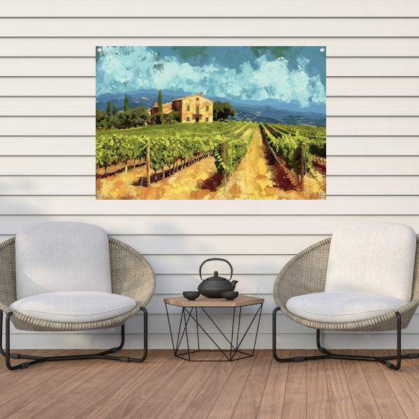 Zonovergoten Italiaanse Wijngaard met Huis tuinposter