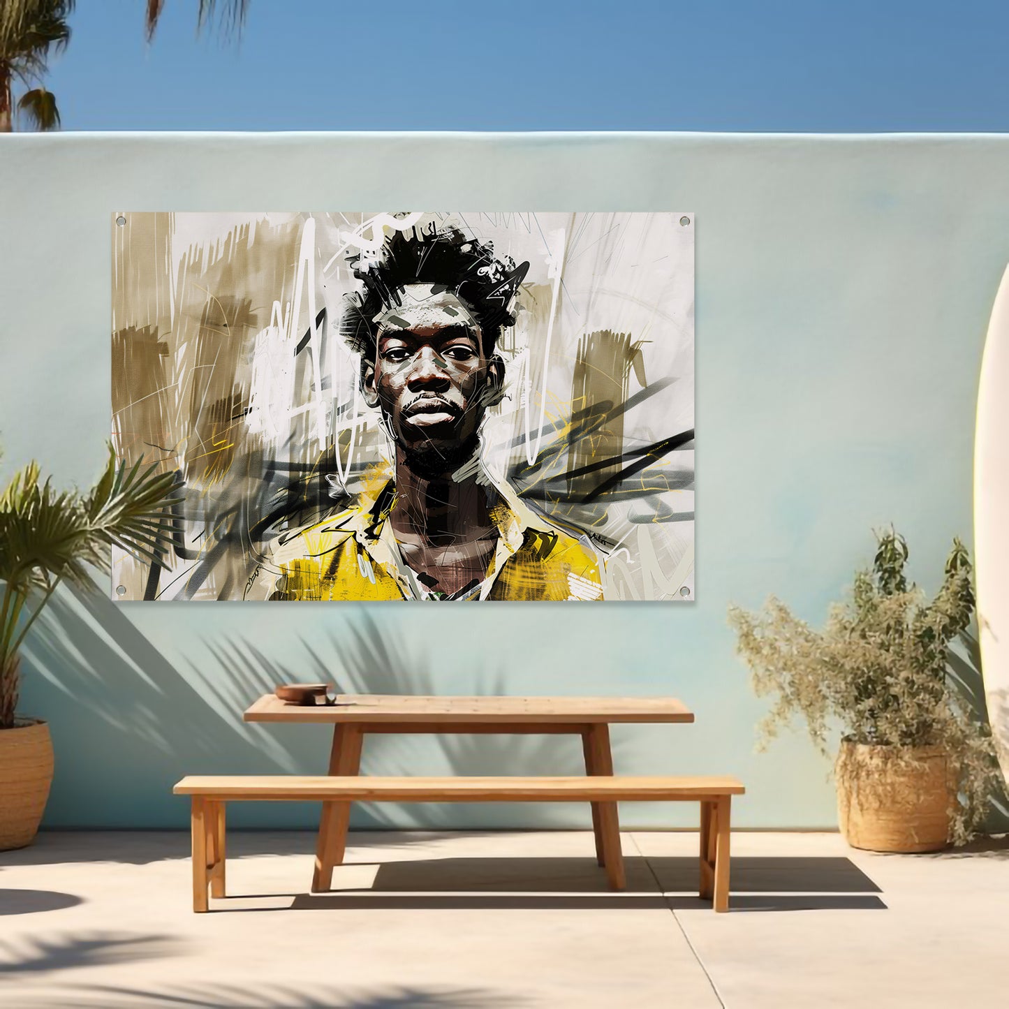Digitale abstracte schilderij van een man tuinposter