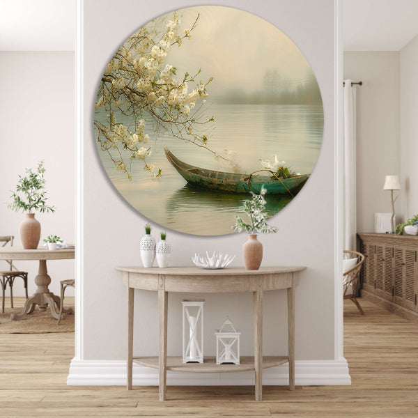 Impressionistische waterlelies in vijver aluminium muurcirkel