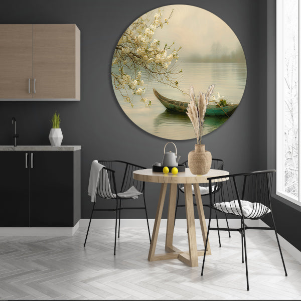 Impressionistische waterlelies in vijver aluminium muurcirkel