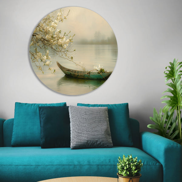 Impressionistische waterlelies in vijver aluminium muurcirkel