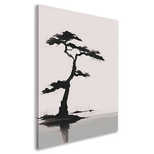 Minimalistische zwarte boom boven water canvas