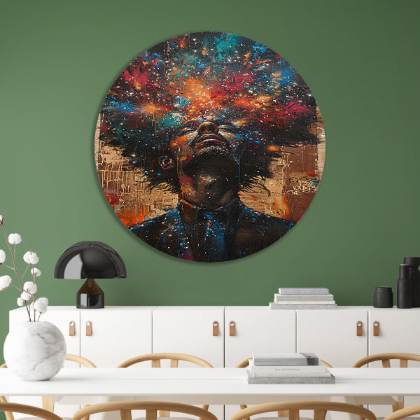 Man aanschouwt Kleurrijk kosmische explosie aluminium muurcirkel