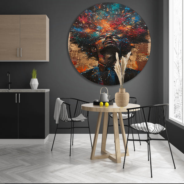 Man aanschouwt Kleurrijk kosmische explosie aluminium muurcirkel