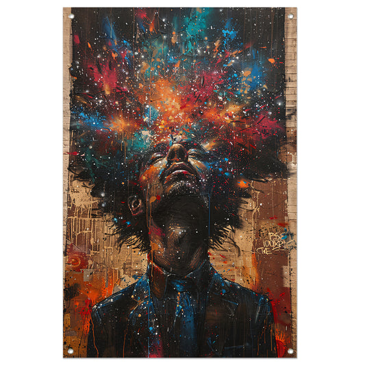 Man aanschouwt Kleurrijk kosmische explosie tuinposter