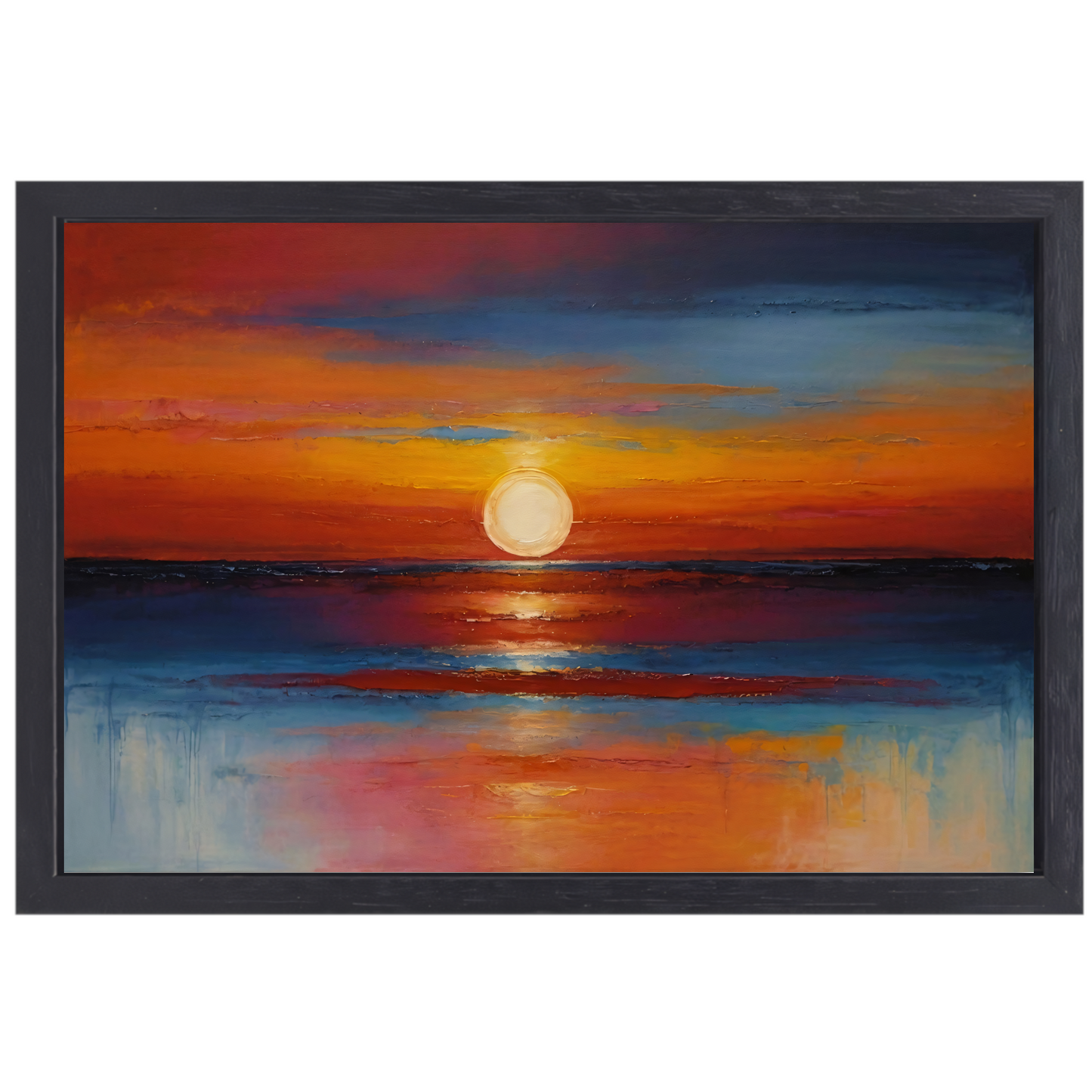 Levendige zonsondergang zee oranje reflecties canvas met baklijst