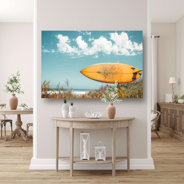 Minimalistische surfplank op het strand canvas