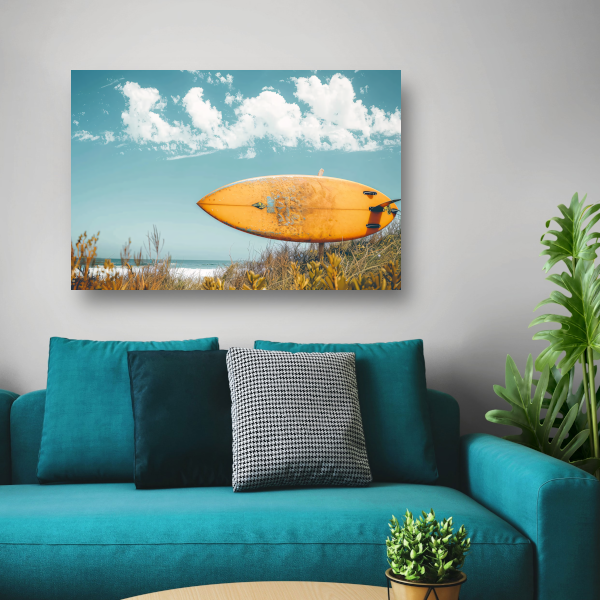 Minimalistische surfplank op het strand canvas