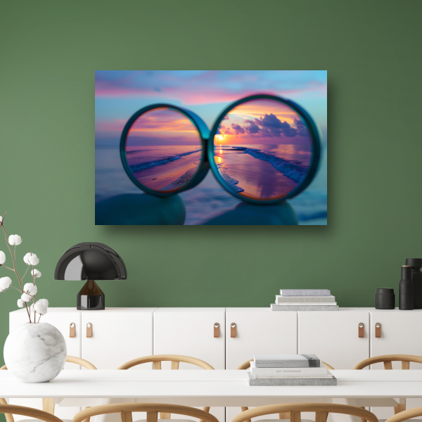 Reflectie van zonsondergang in brilglazen canvas