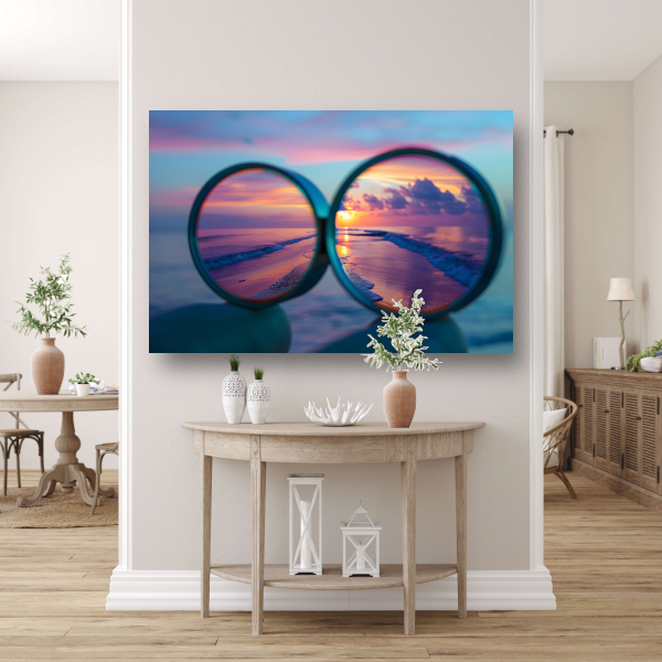 Reflectie van zonsondergang in brilglazen canvas