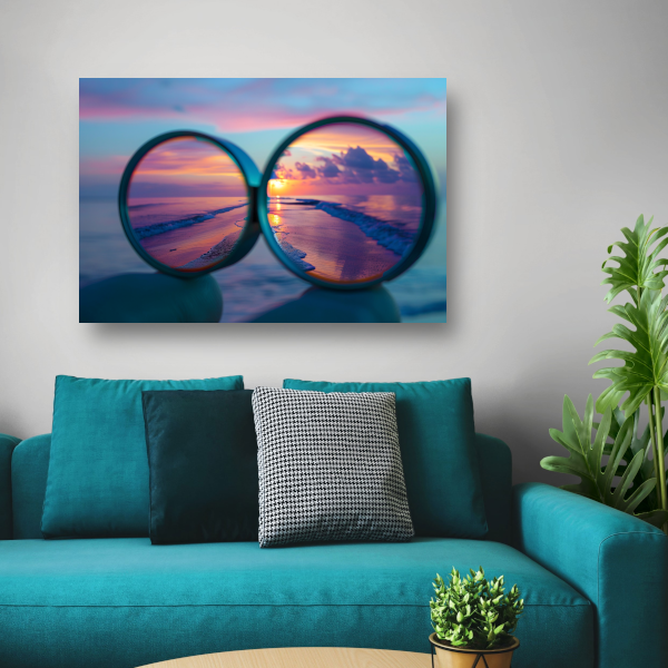 Reflectie van zonsondergang in brilglazen canvas
