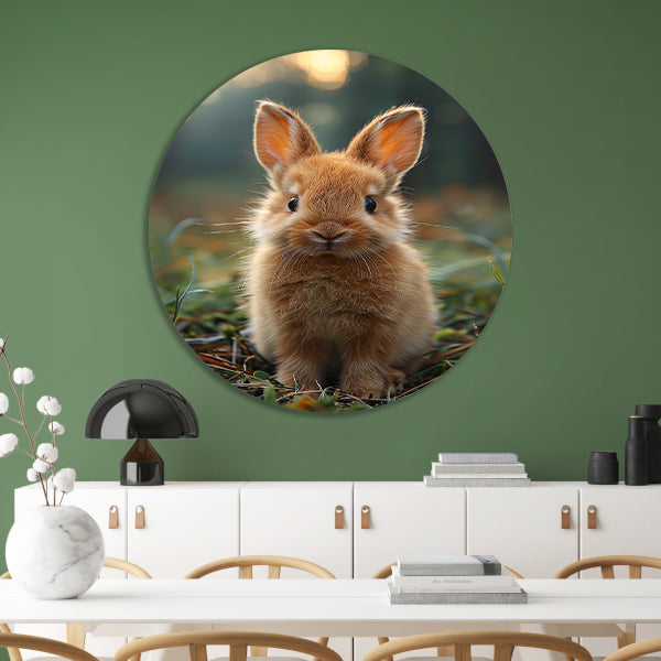 Schattig bruin konijn bij zonsondergang aluminium muurcirkel