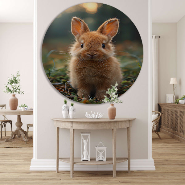 Schattig bruin konijn bij zonsondergang aluminium muurcirkel