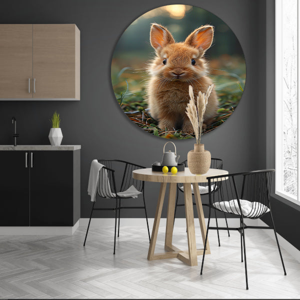 Schattig bruin konijn bij zonsondergang aluminium muurcirkel
