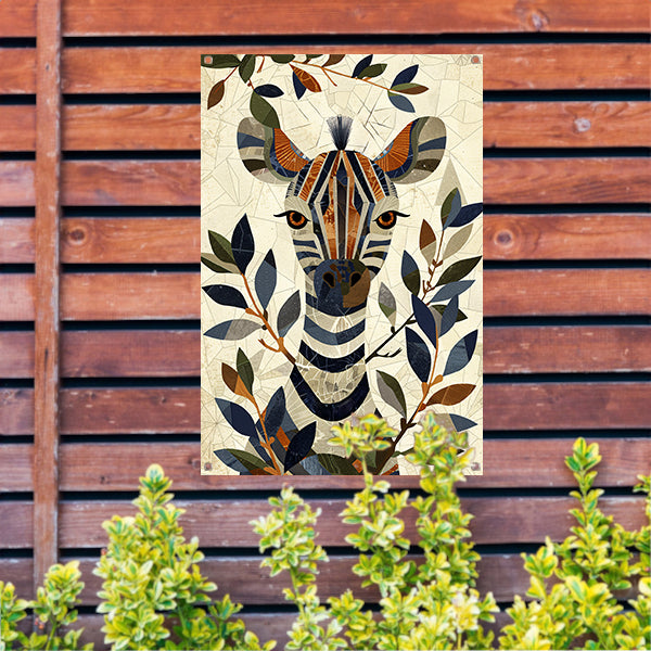 Abstract schilderij van zebra met bladeren tuinposter