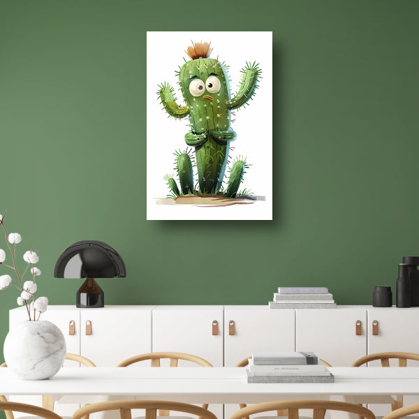 Digitale kunstprint van verbaasde cactus canvas