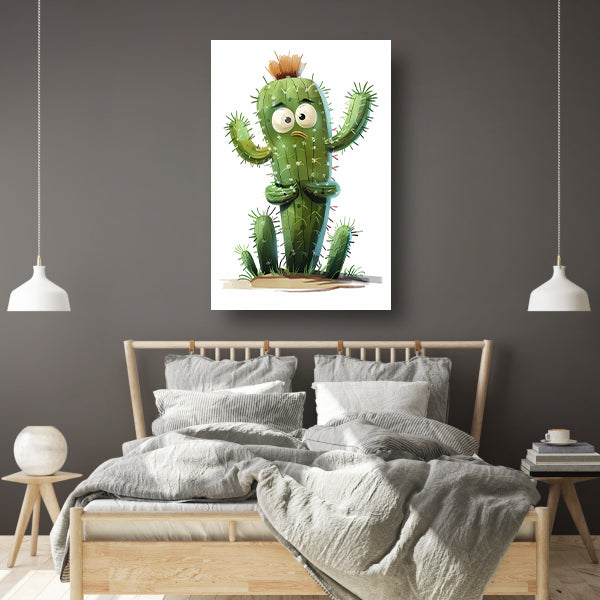 Digitale kunstprint van verbaasde cactus canvas