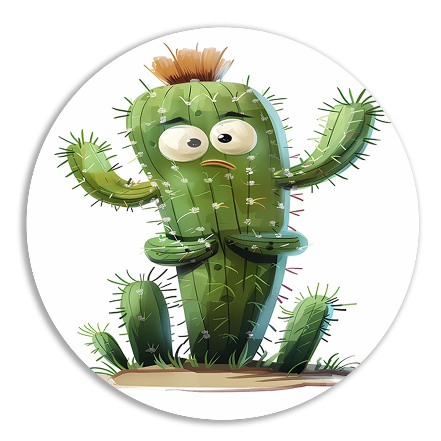 Digitale kunstprint van verbaasde cactus aluminium muurcirkel