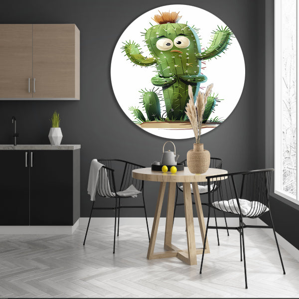 Digitale kunstprint van verbaasde cactus aluminium muurcirkel