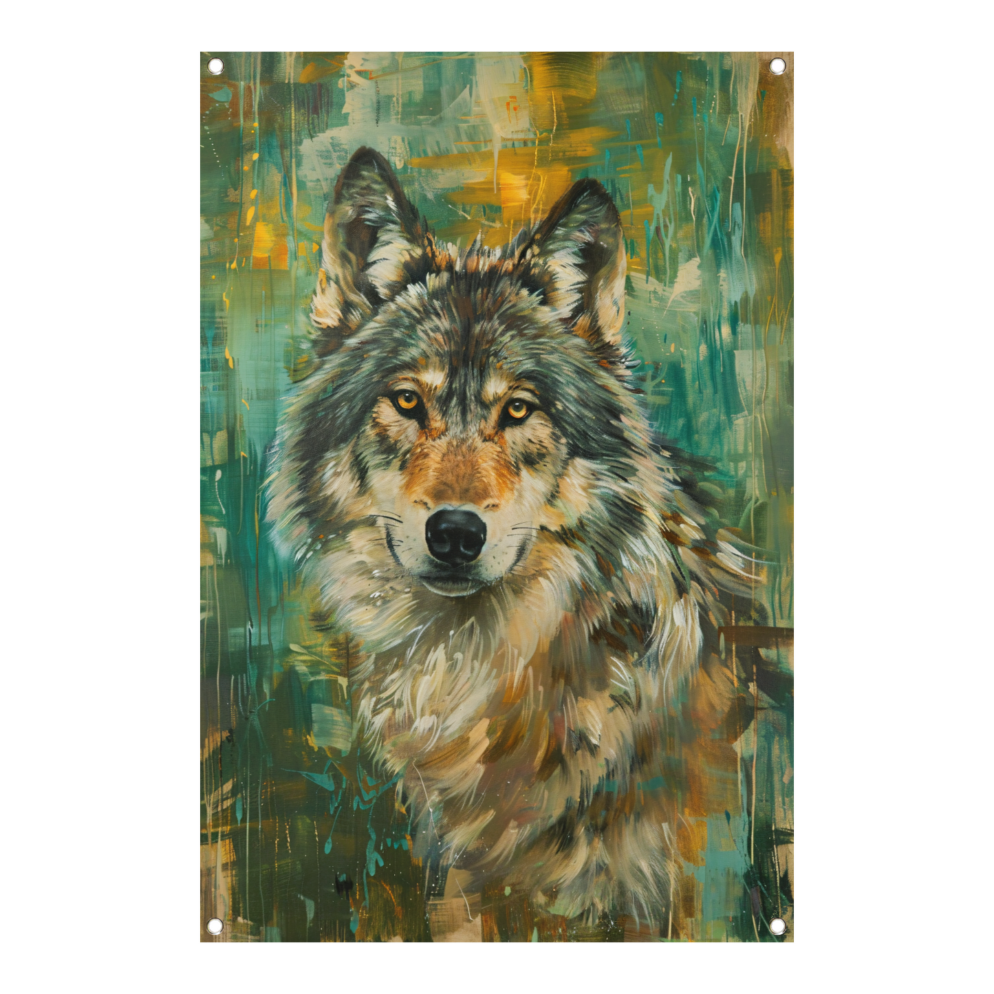 Elegante olieverfschilderij van een wolf op abstracte achtergrond tuinposter