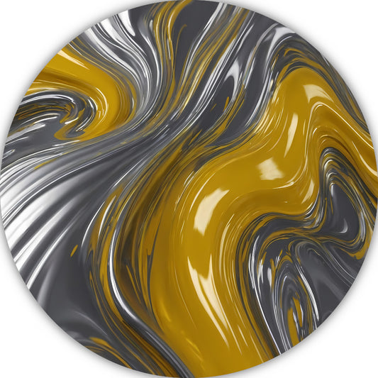 Zilveren en gele abstracte dynamiek aluminium muurcirkel