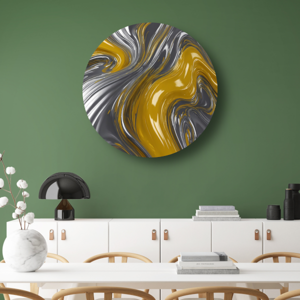 Zilveren en gele abstracte dynamiek forex muurcirkel