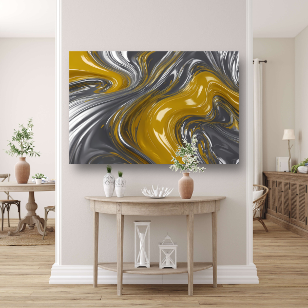 Zilveren en gele abstracte dynamiek canvas met baklijst