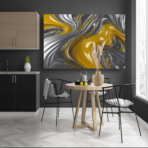 Zilveren en gele abstracte dynamiek canvas met baklijst