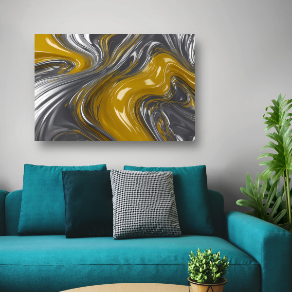 Zilveren en gele abstracte dynamiek canvas met baklijst