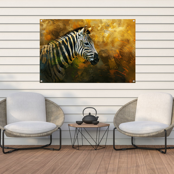 Zebra portret met abstracte achtergrond tuinposter