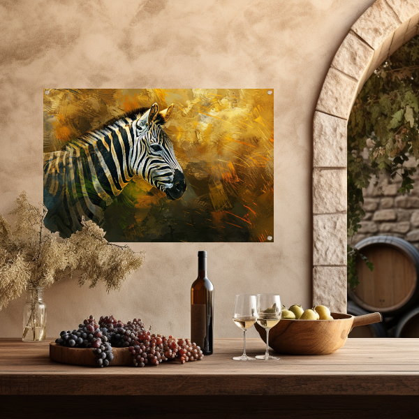 Zebra portret met abstracte achtergrond tuinposter