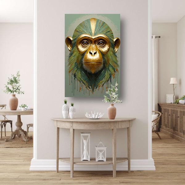 Gouden Aap met Kleurrijke Abstracte Achtergrond canvas