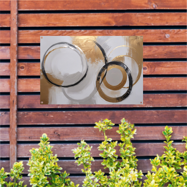 Overlappende Gouden en Zwarte Cirkels tuinposter