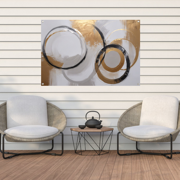 Overlappende Gouden en Zwarte Cirkels tuinposter