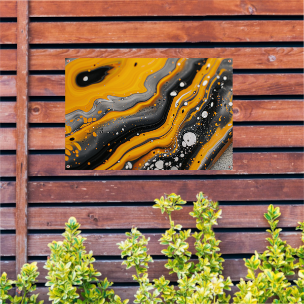 Abstracte schilderij met dynamische kleurenexplosie tuinposter