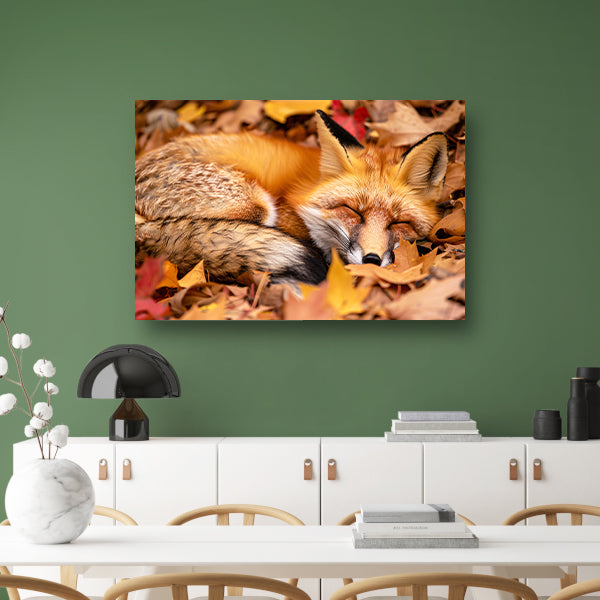 Slapende vos in herfstkleuren poster
