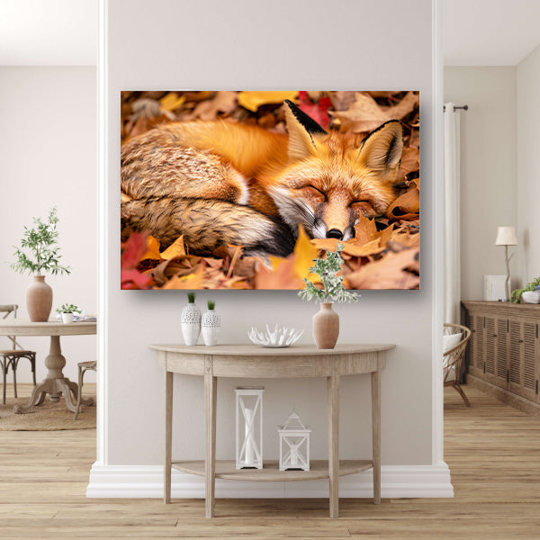 Slapende vos in herfstkleuren poster